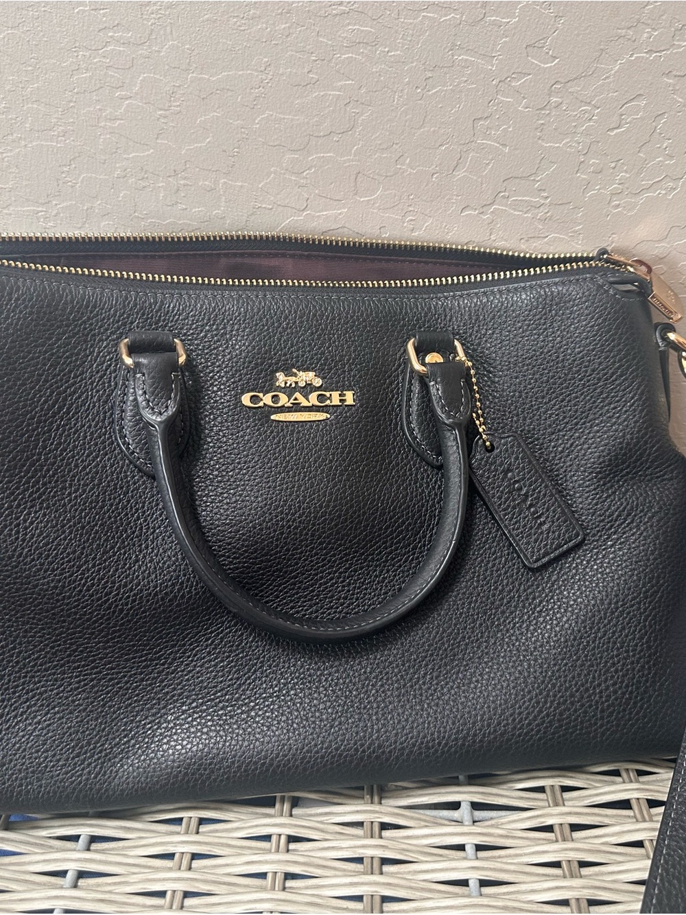 Coach Black Pebbled Leather Satchel with Gold Logo - Picture 4 of 4